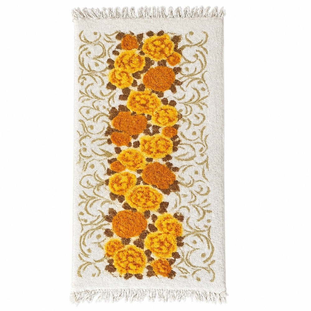 Cannon Vintage Retro Floral Bath Towel Yellow Flowers With Fringe